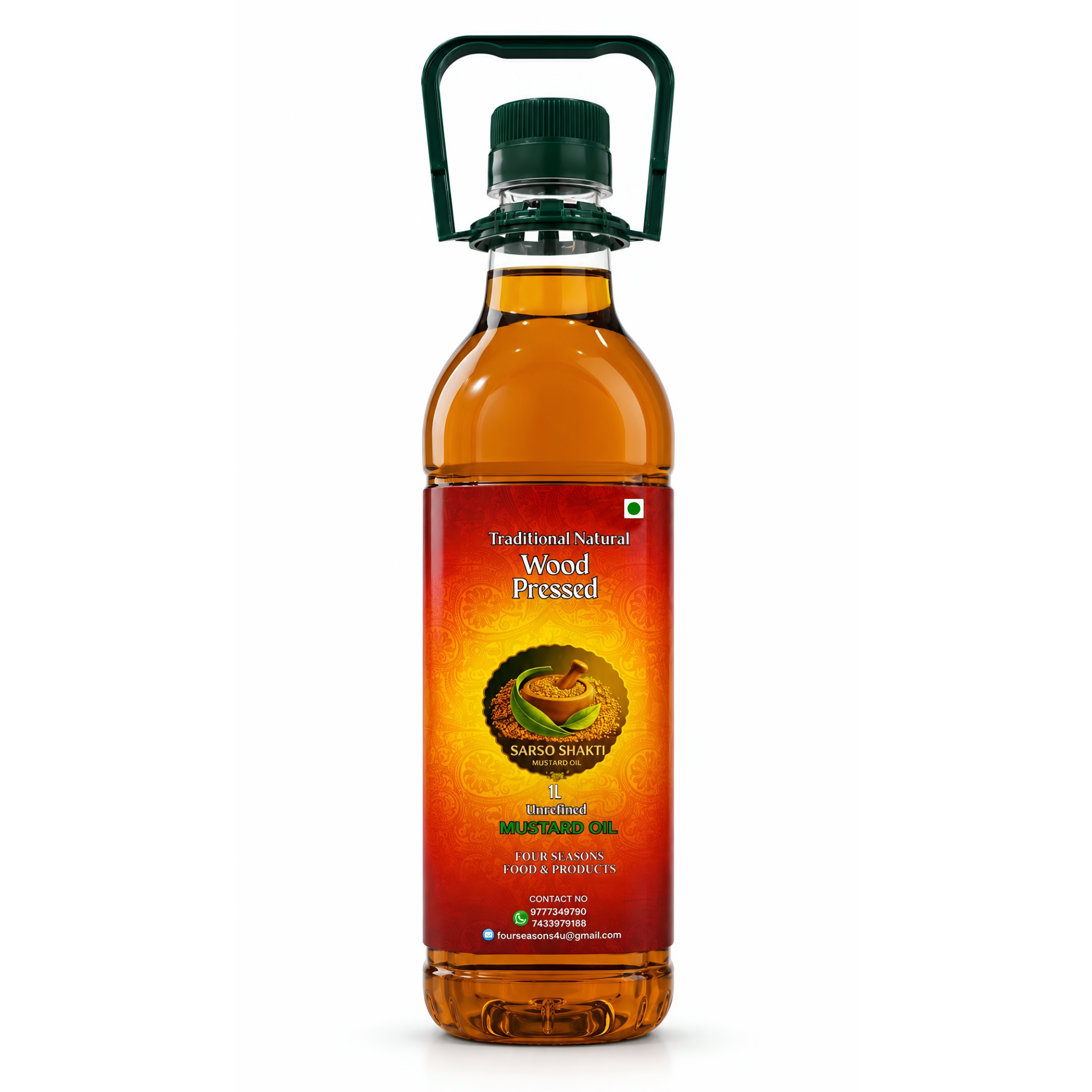 Sarso Shakti Pure Wood Pressed Mustard Oil —  Farm Fresh | Chemical-Free |  Rich in Omega 3-6-9 |  1L