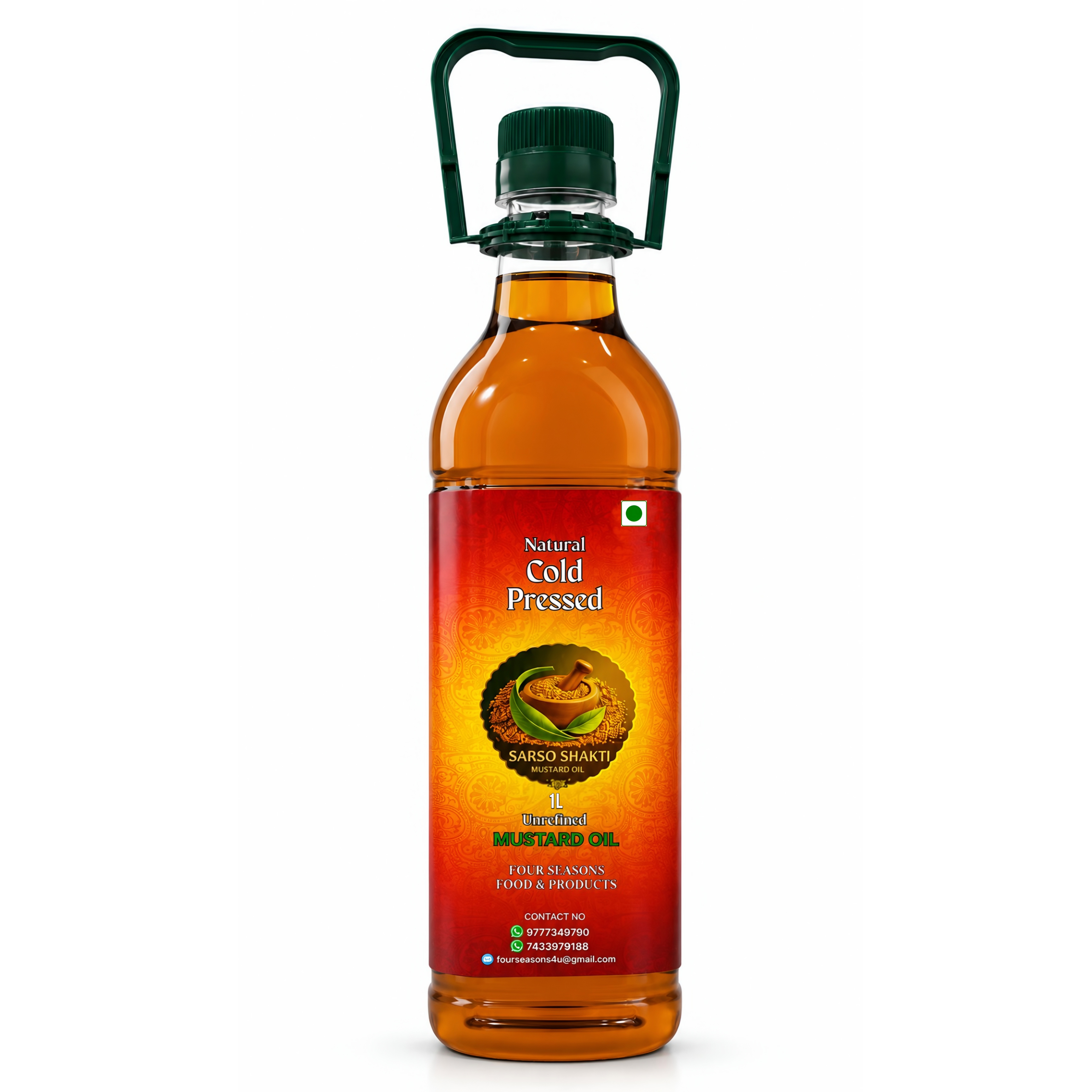 Sarso Shakti Cold Pressed Mustard Oil |  100% Pure and Chemicals free | No Heat No Chemicals |  Natural Wood Ghani |